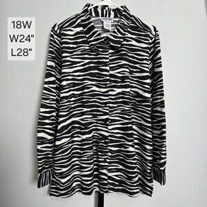 National Shirt Plus Size 18W Black White Zebra Animal Print Button Down Blouse